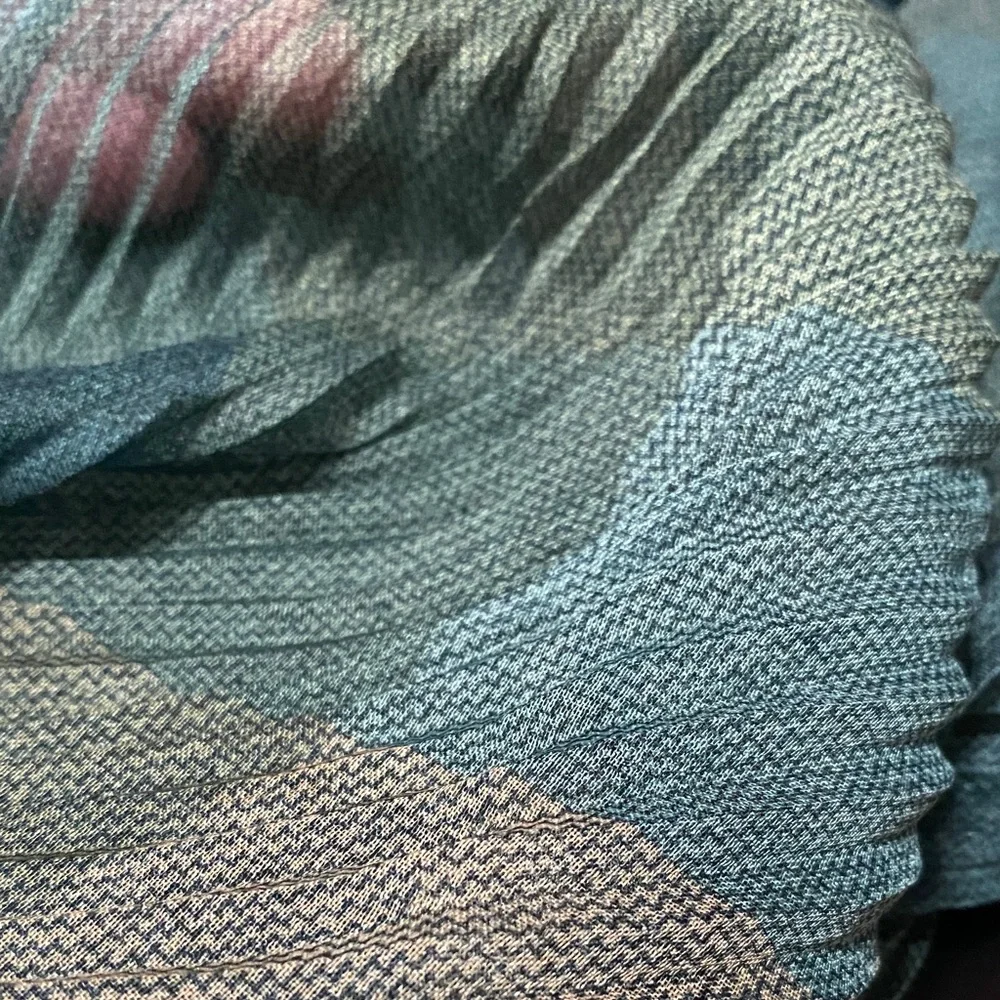 Elegant vintage Pleated sheer Scarf in Green and Brown 57” x 13”